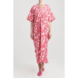 Natori Sumi Kaftan Dress Coral Geometric Sml Resortwear Flowy Wrinkle Resistant